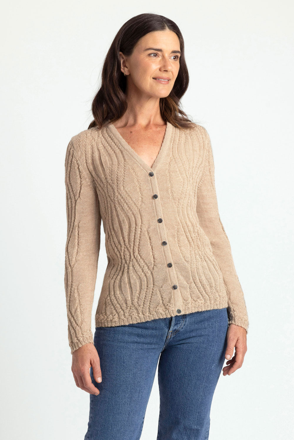 Wavey Pattern V Neck Cardigan