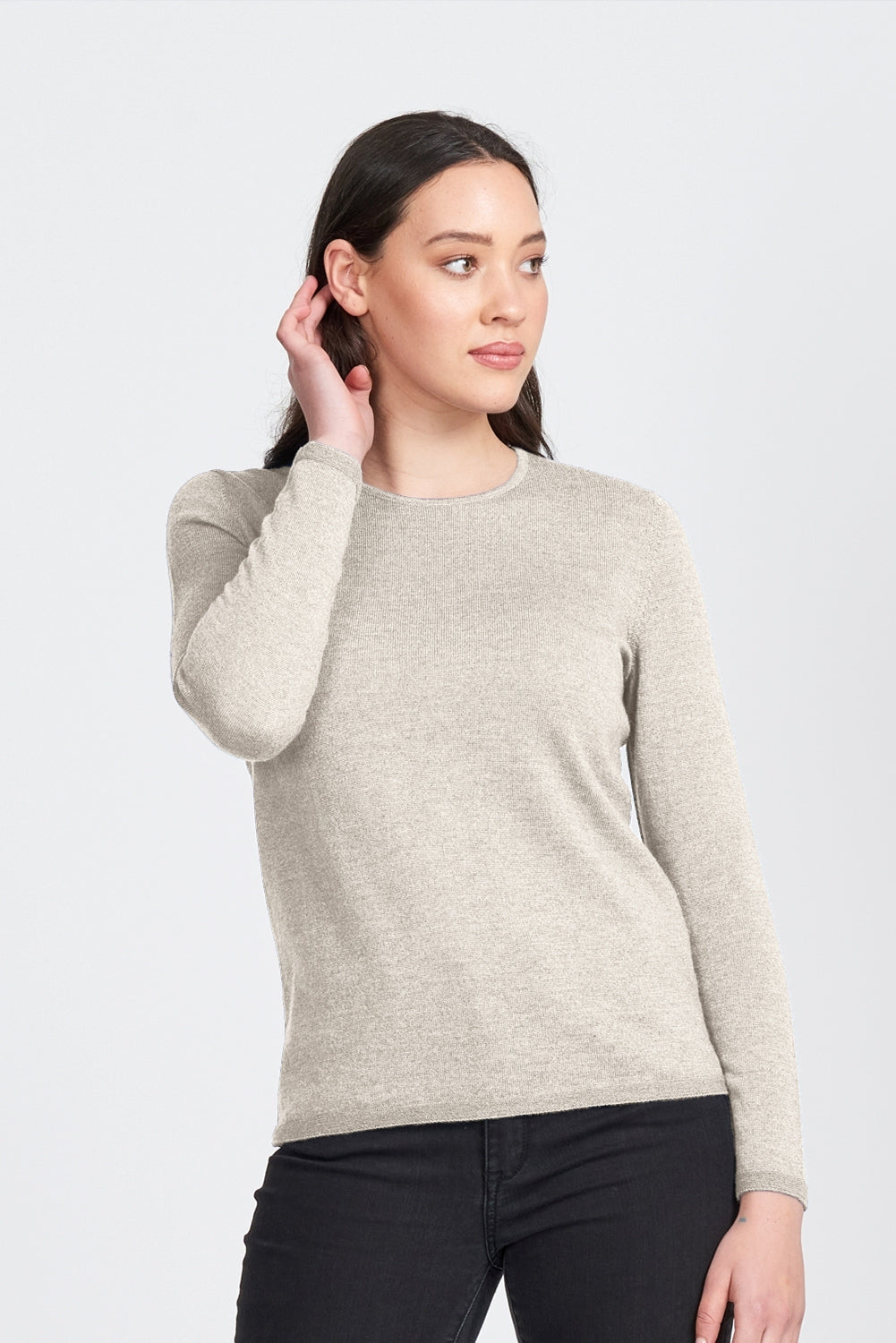 Classic Crew Sweater in Light Sand by Royal Merino