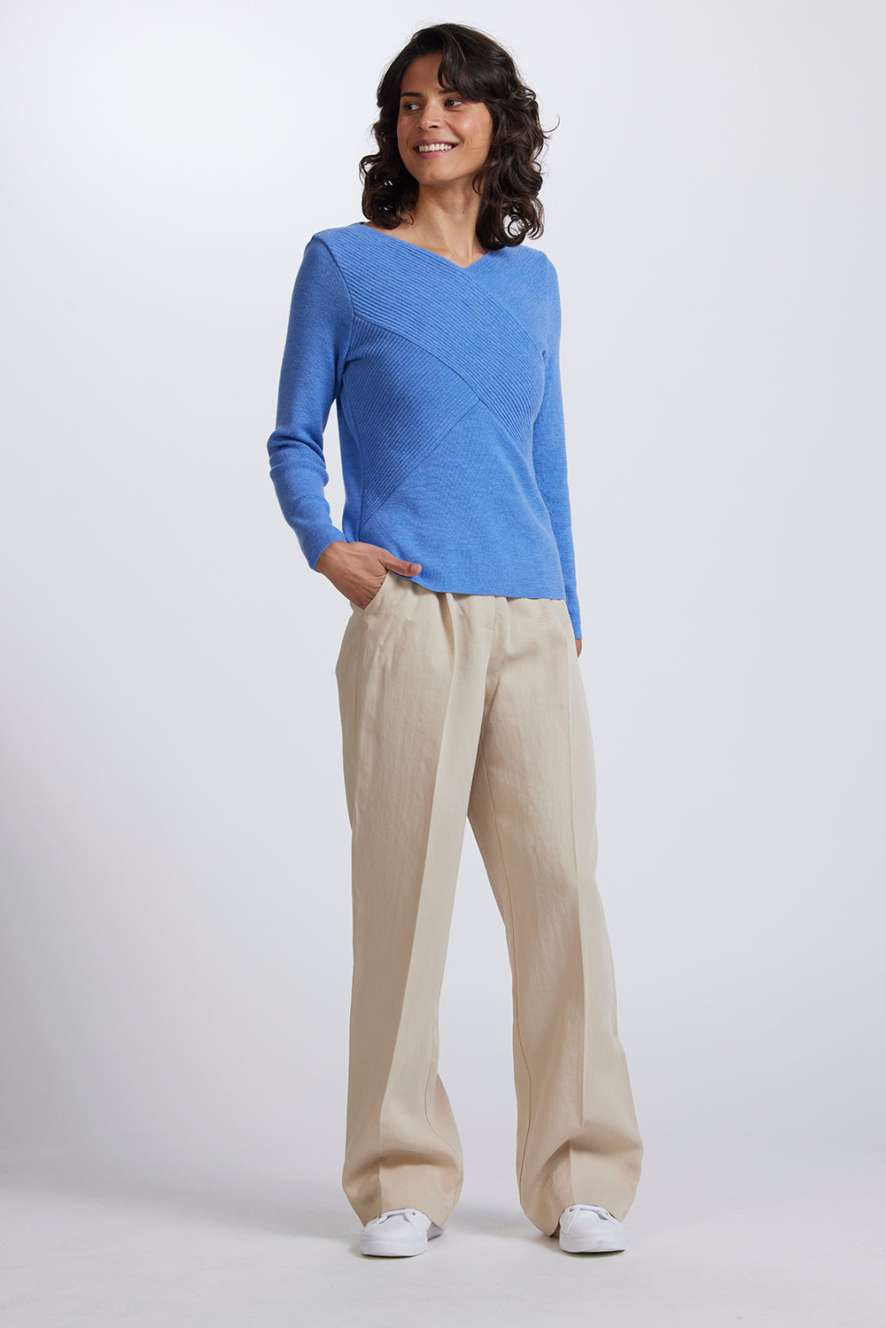 Rib Wrap V in Cornflower by Royal Merino