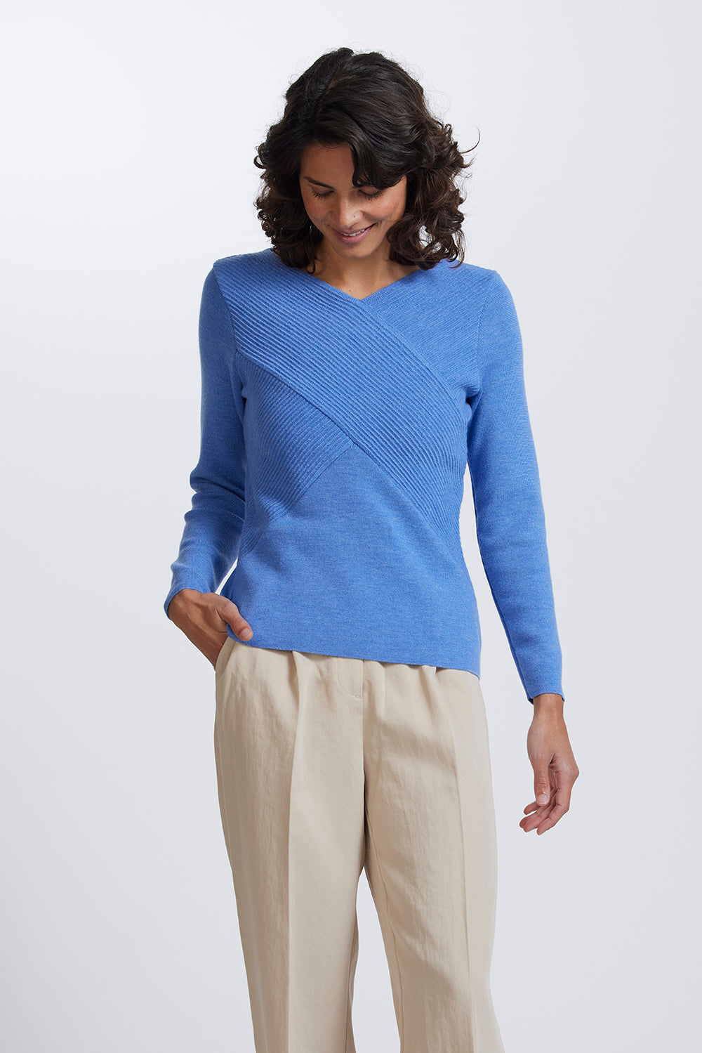 Rib Wrap V in Cornflower by Royal Merino