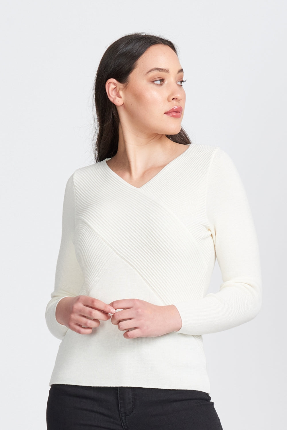 Rib Wrap V in Natural by Royal Merino