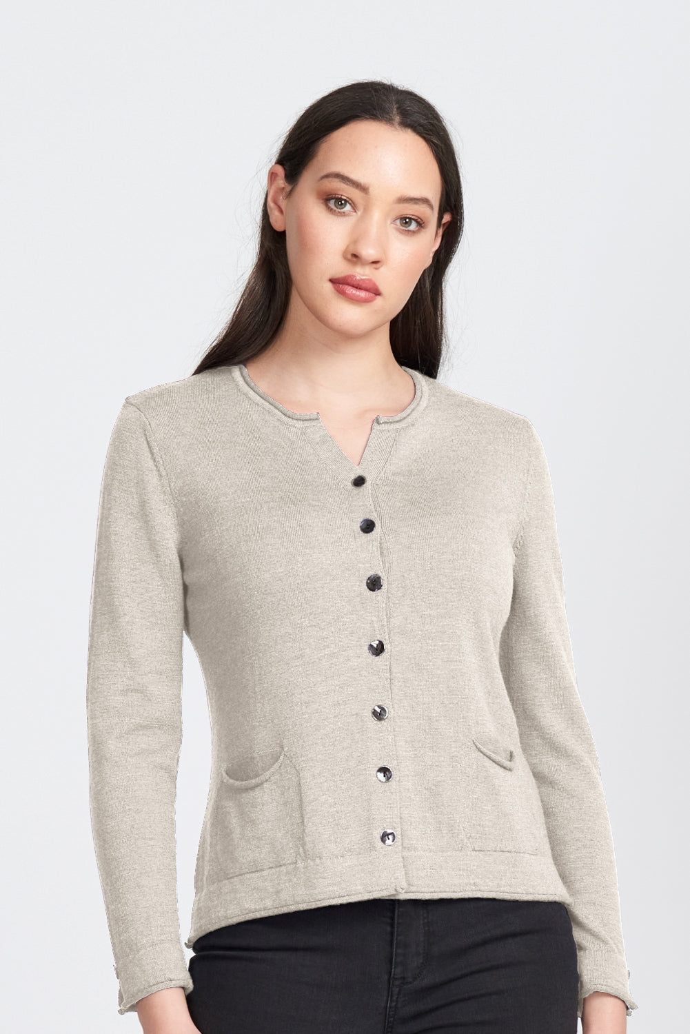 Pocket Cardigan in Light Sand by Royal Merino