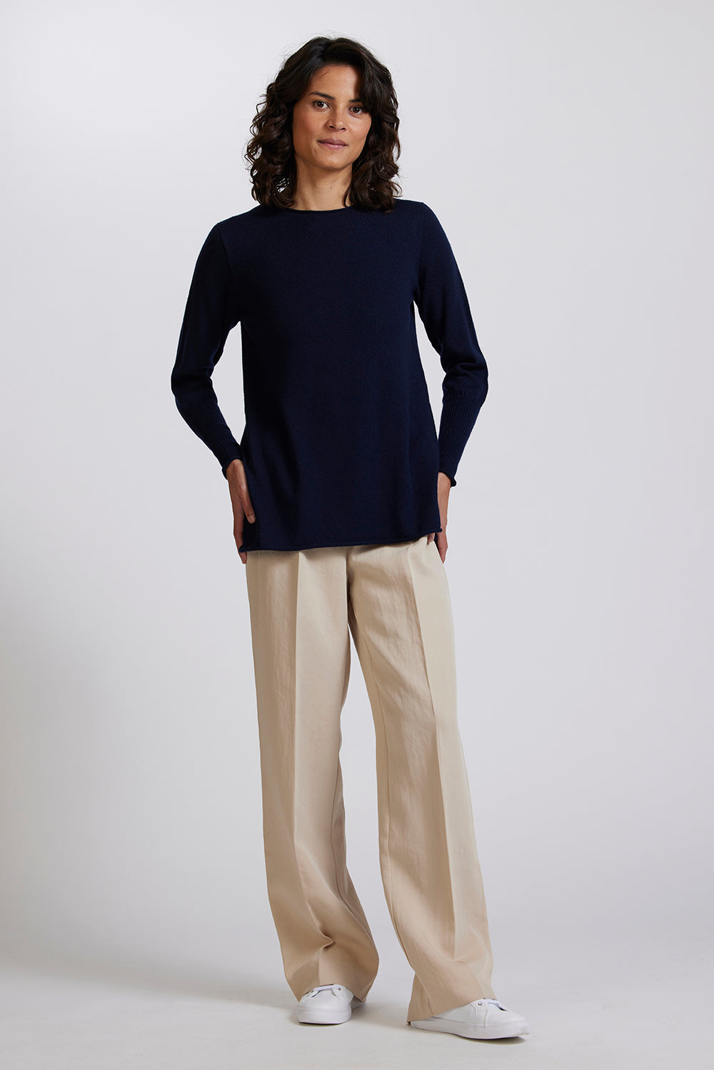 A-Line Crew Neck Sweater in Light Navy by Royal Merino