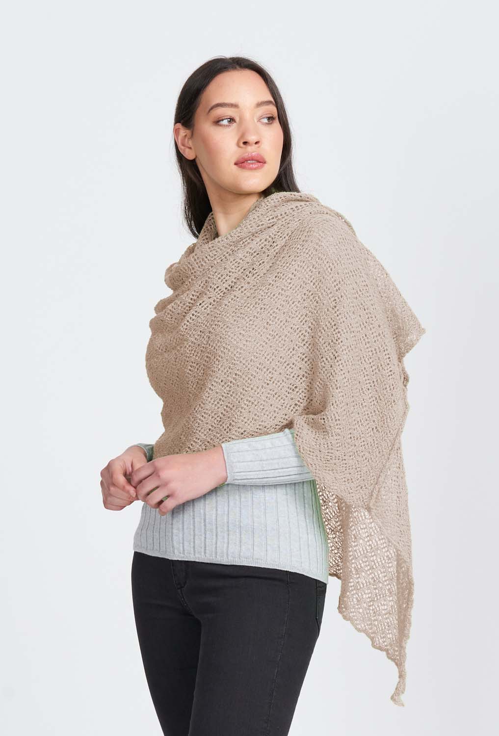 Lace Wrap in Light Camel by Royal Merino
