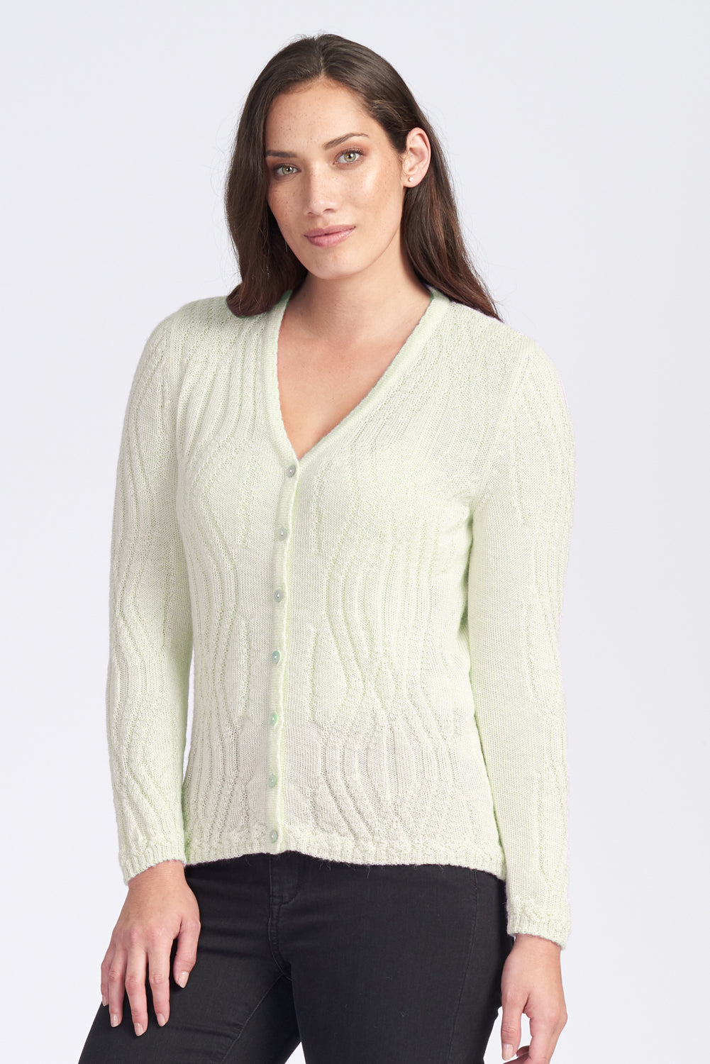 Wavy V Neck Cardigan in Natural by Royal Merino