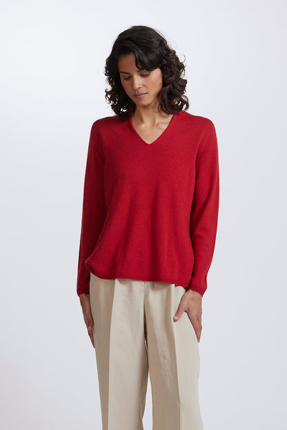 Classic High V Sweater in Chili by Royal Merino