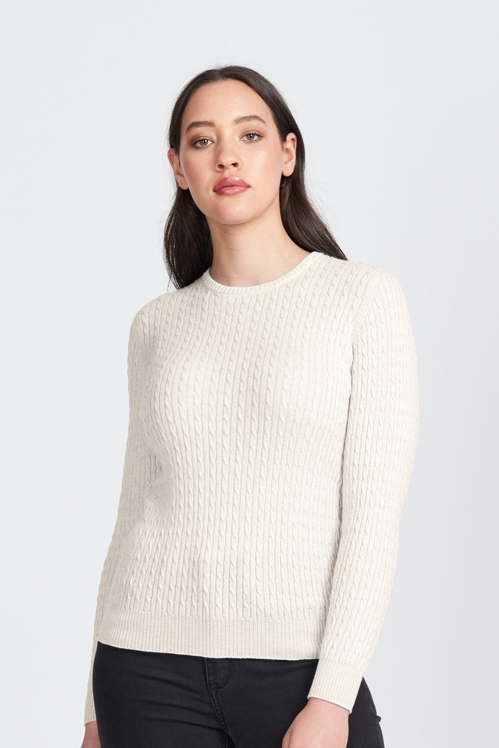 Rib and Cable Crew in Natural by Royal Merino