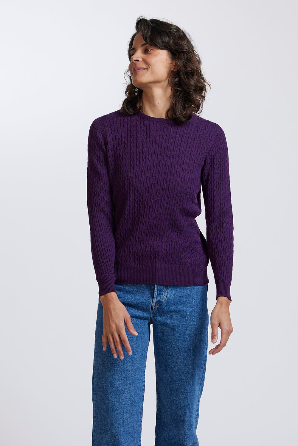 Rib and Cable Crew in Plum by Royal Merino