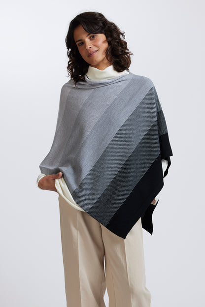 Graduated Stripe Poncho in Greys by Royal Merino