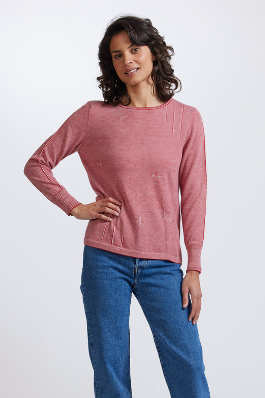 Fine Stripe Jumper in Chili Lychee by Royal Merino