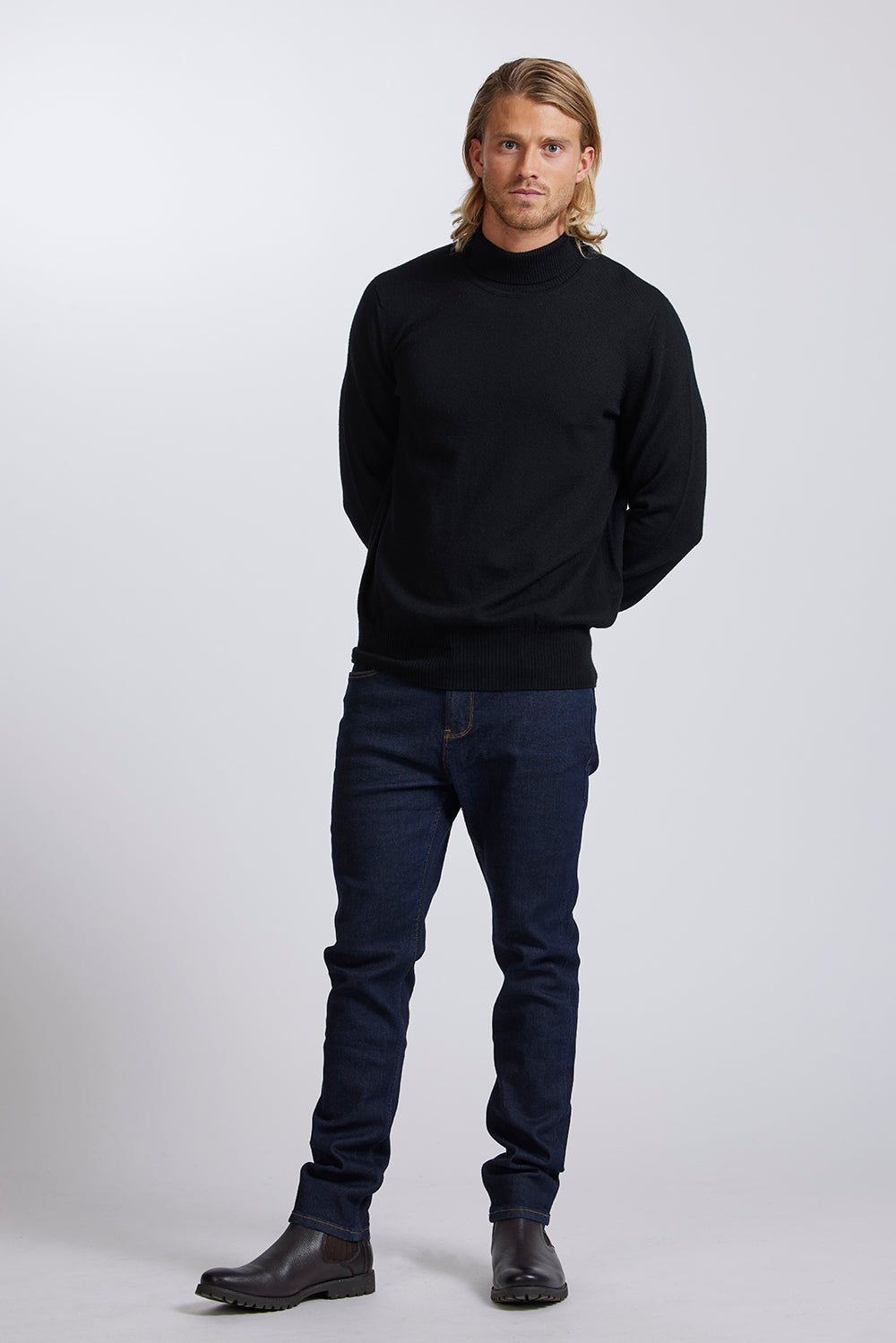 Mens Polo Neck in Black by Royal Merino