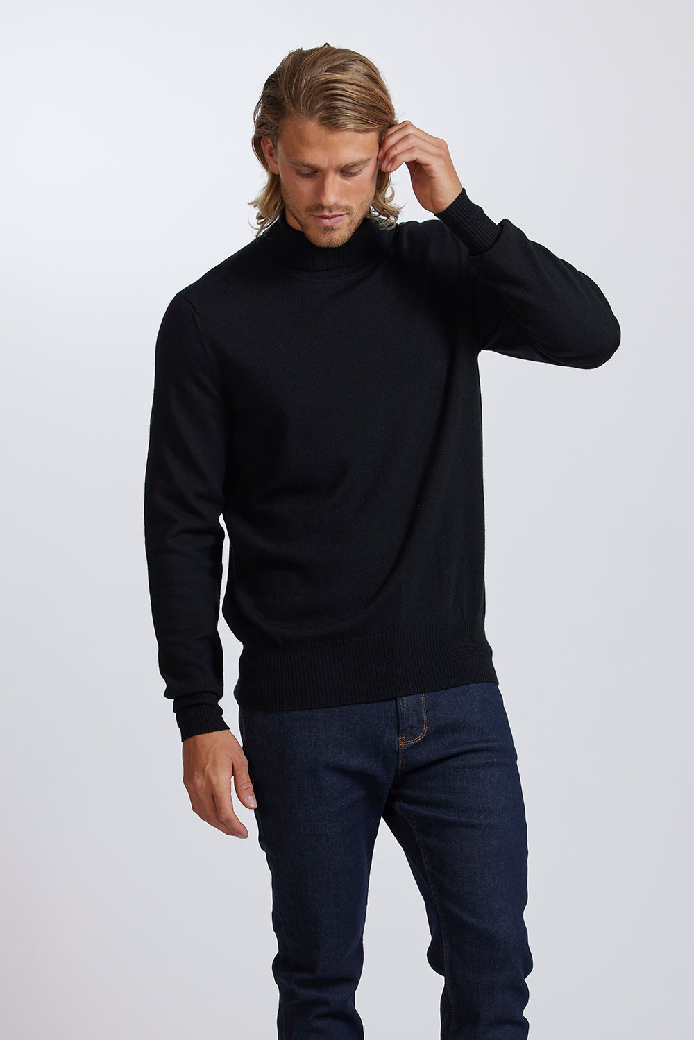 Mens Polo Neck in Black by Royal Merino