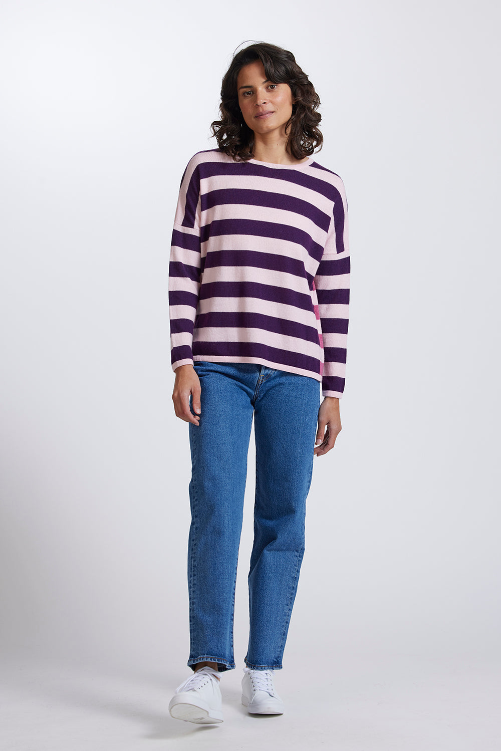 Striped Drop Shoulder Jumper in Carnation by Royal Merino