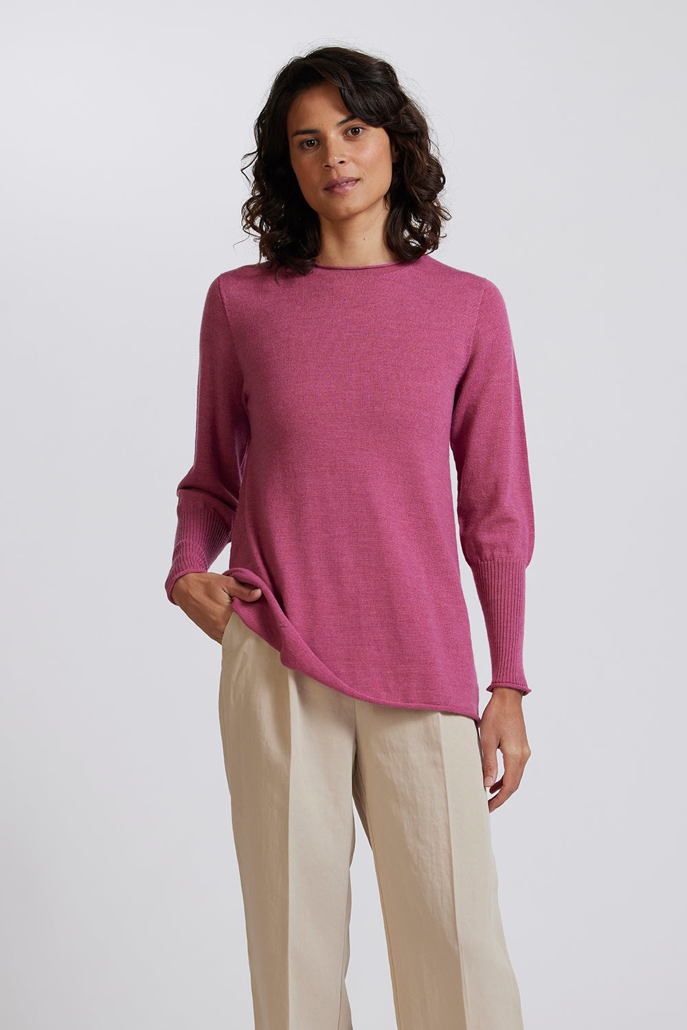 A-Line Crew Neck Sweater in Azalea by Royal Merino