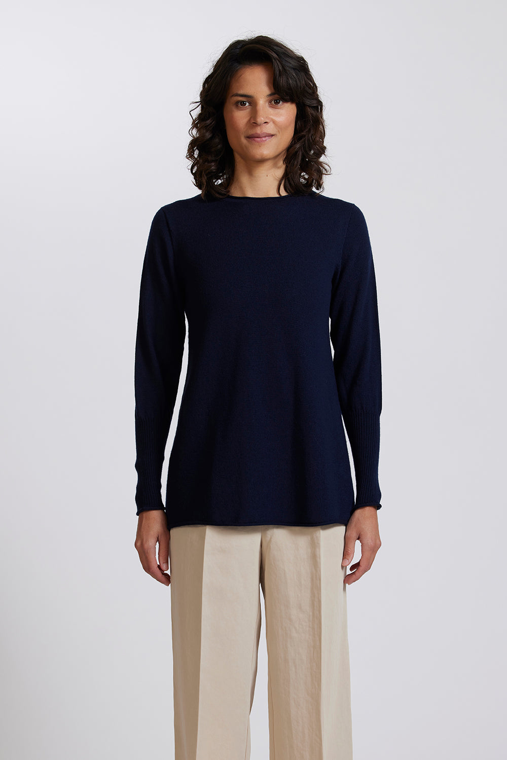 A-Line Crew Neck Sweater in Light Navy by Royal Merino