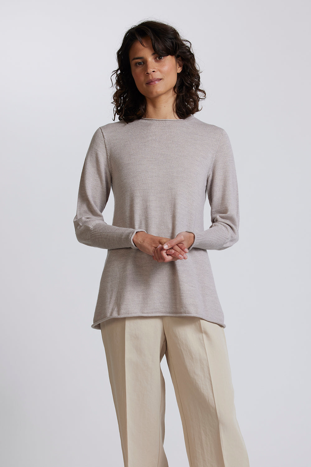 A-Line Crew Neck Sweater in Light Sand by Royal Merino