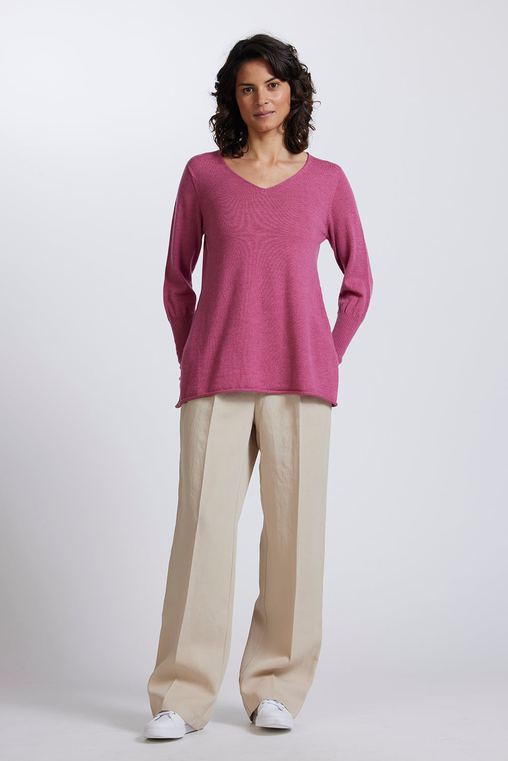 A-Line V Neck Sweater in Azalea by Royal Merino