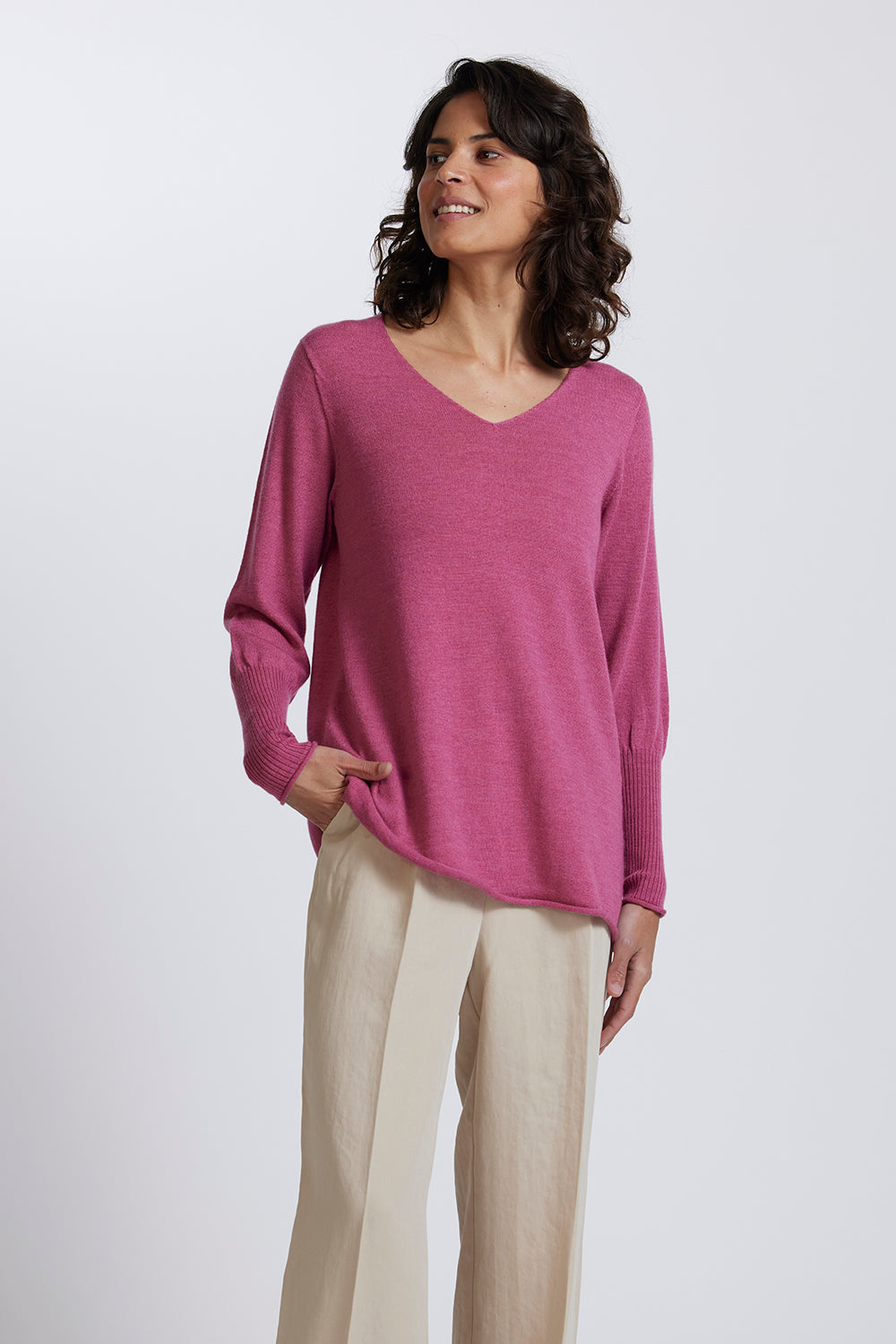 A-Line V Neck Sweater in Azalea by Royal Merino