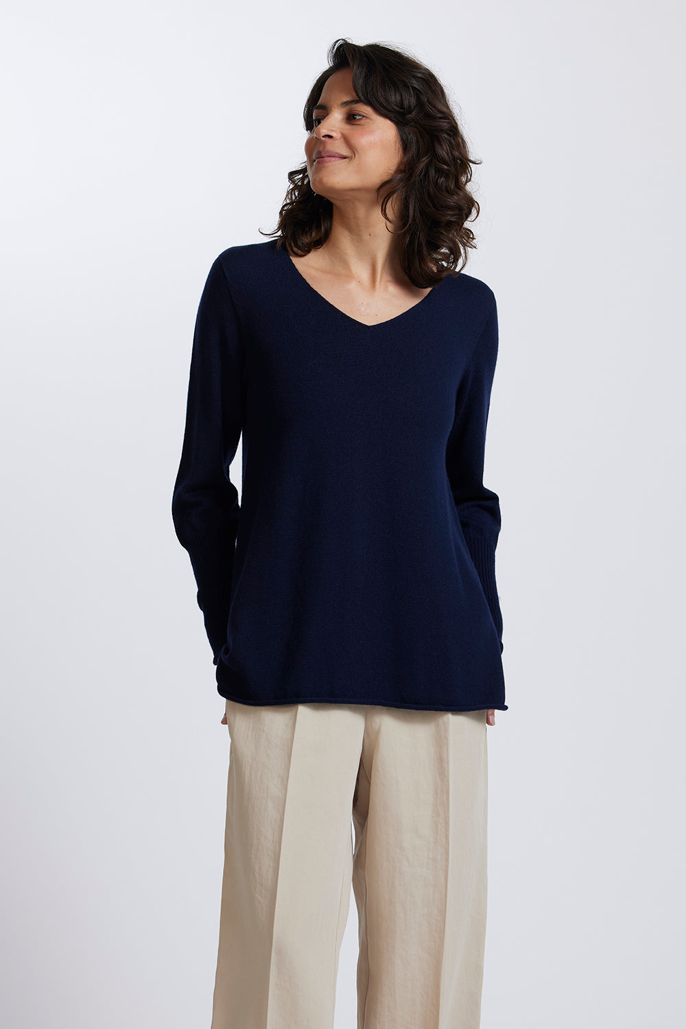 A-Line V Neck Sweater in Light Navy by Royal Merino