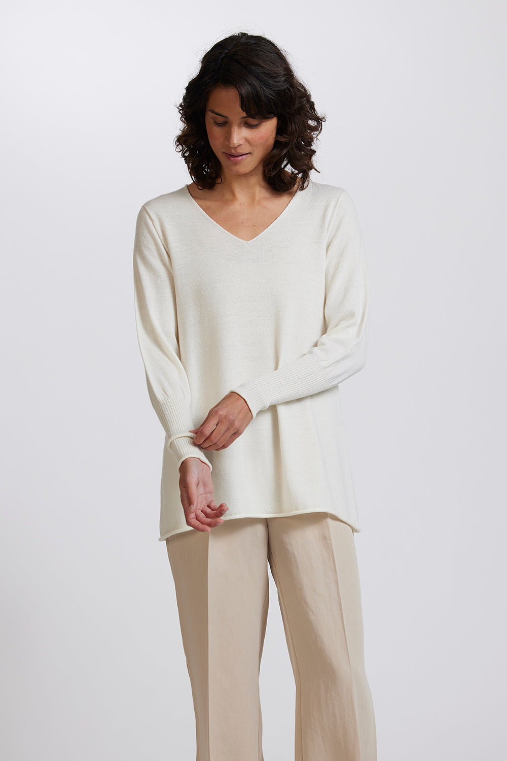 A-Line V Neck Sweater in Natural by Royal Merino