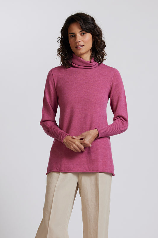 A-Line Funnel Neck Sweater in Azalea by Royal Merino