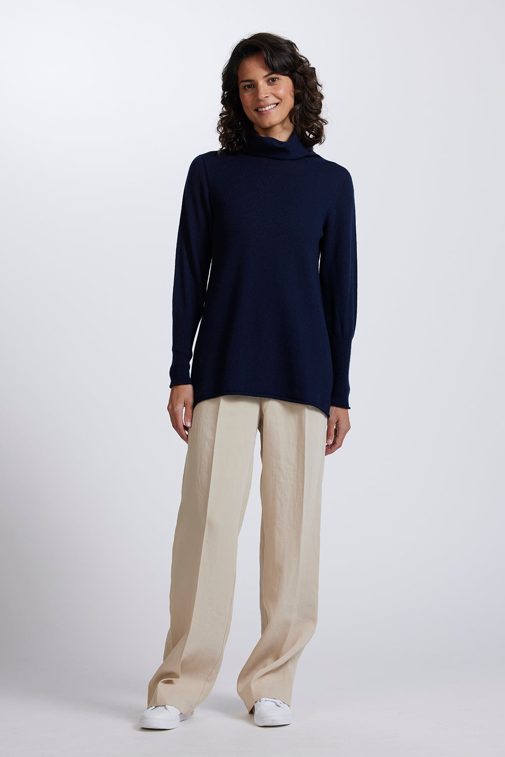 A-Line Funnel Neck Sweater in Light Navy by Royal Merino