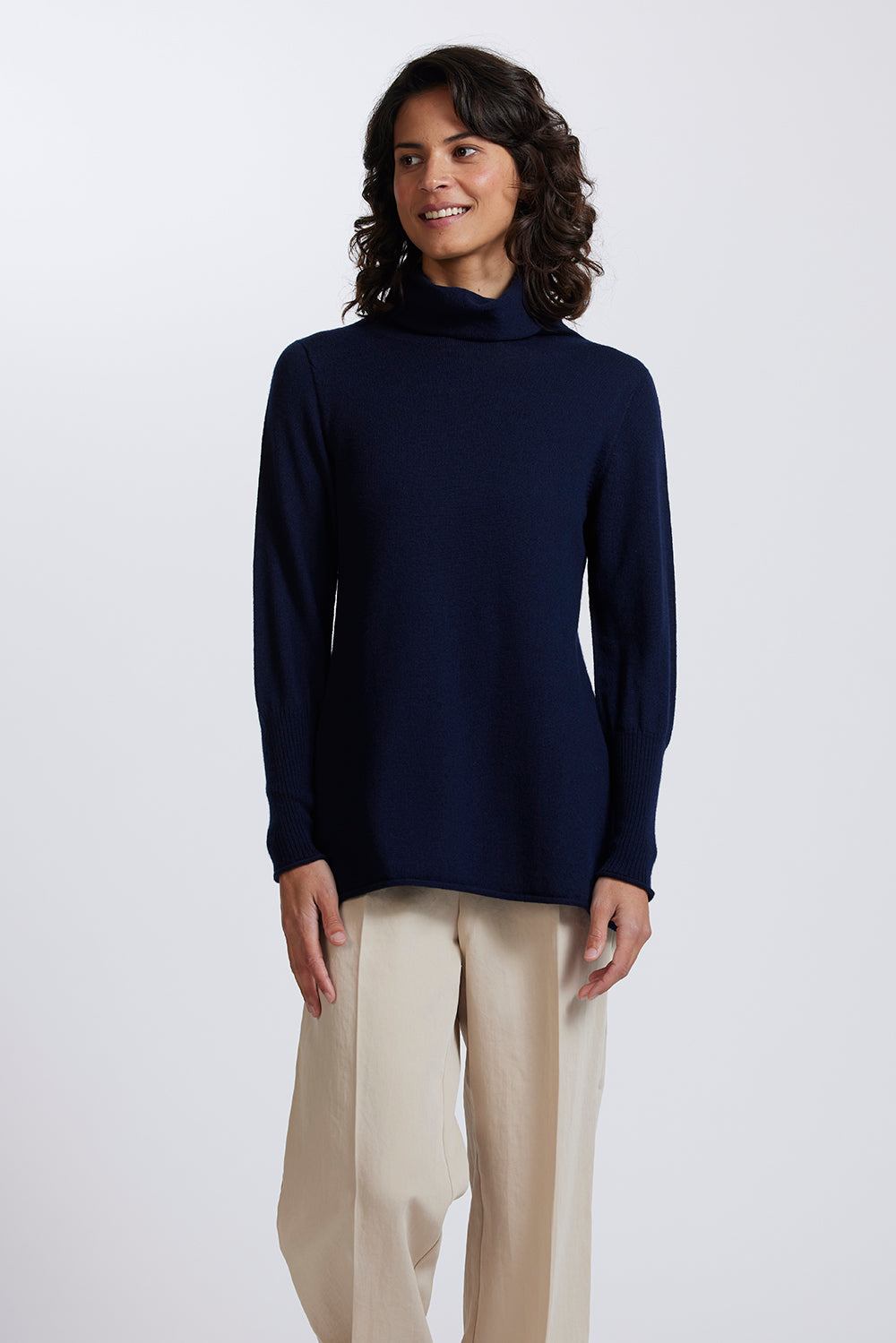 A-Line Funnel Neck Sweater in Light Navy by Royal Merino