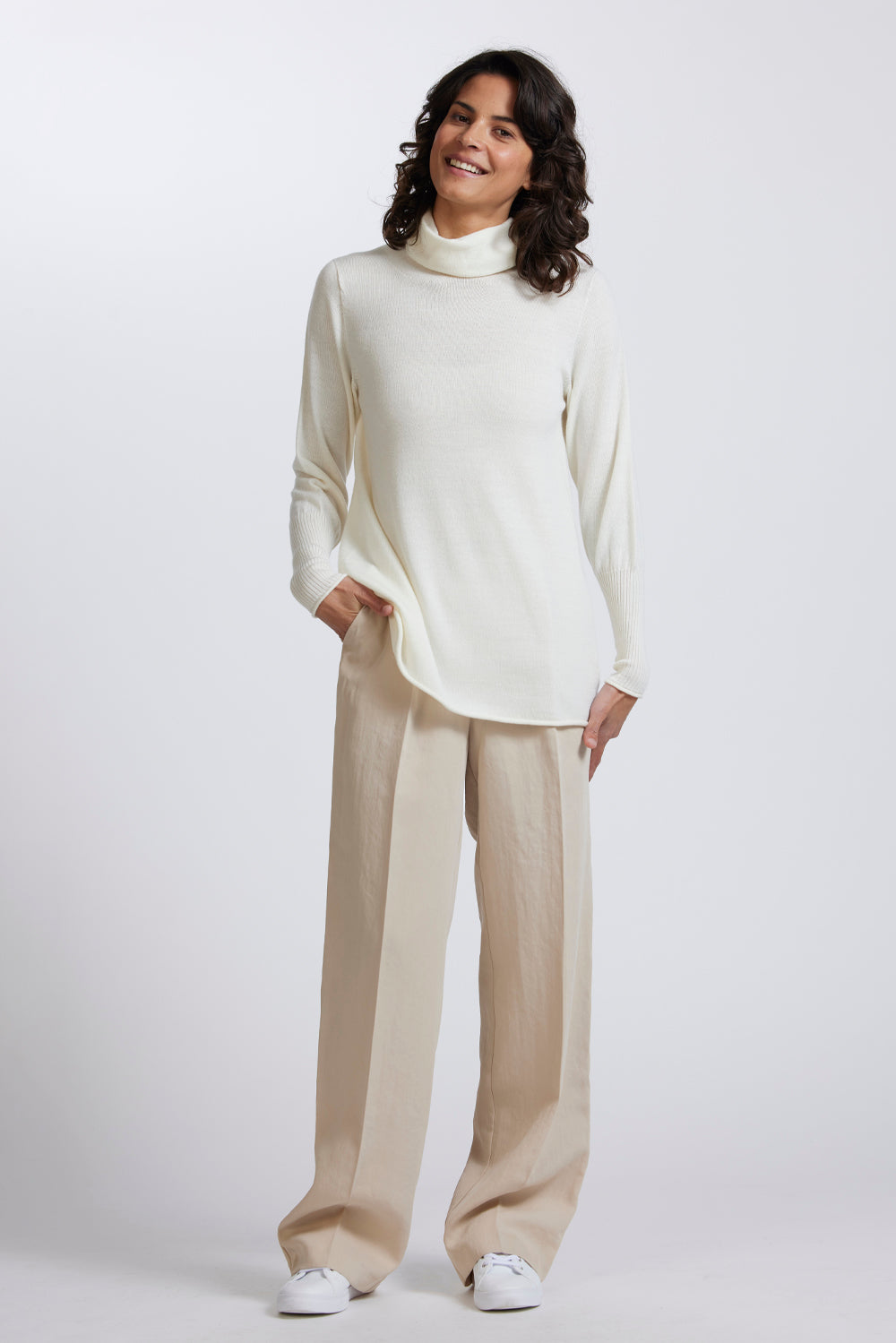 A-Line Funnel Neck Sweater in Natural by Royal Merino