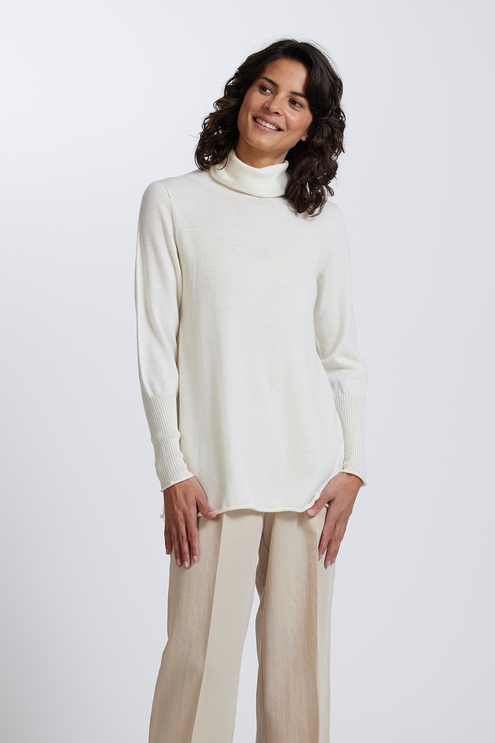 A-Line Funnel Neck Sweater in Natural by Royal Merino