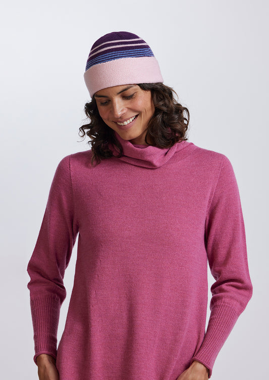 Stripe Beanie in Fuchsia by Royal Merino